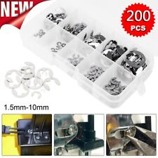 200 Pcs Set E Ring E-Clip Agrafe Circlips de Retenue Assortiment Kit 1.5-10mm