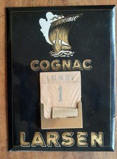 Ancienne tole glacoide calendrier perpetuel COGNAC LARSEN cafe cuisine 32x24cm