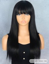 Perruque Naturelle Féminine Cheveux Humains Coupe Mi Longue 45cm +4 Bonnets