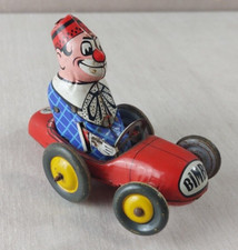 Ancienne voiture en tôle, à clé, clown Bimbo, Joustra