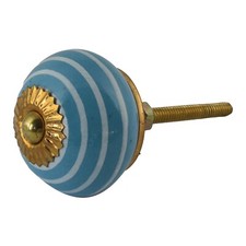 Bouton de meuble en céramique Poignée de porte Rayures bleu-blanc