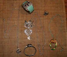 Lot de 6 bijoux fantaisies, collier bracelet bague hibou, chouette collection