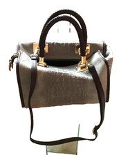 sac à main gris femme cuir véritable suédé imprimé relief NEUF