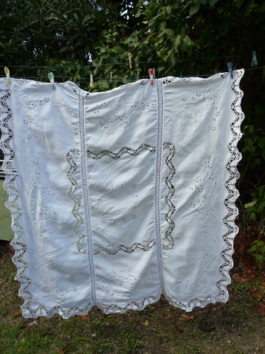 Ancienne nappe lin - nappe, broderie