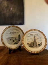 2 JOLIES ASSIETTES EN FAÏENCE DE GIEN " PONT CANAL et ÉGLISE DE BRIARE " 1875
