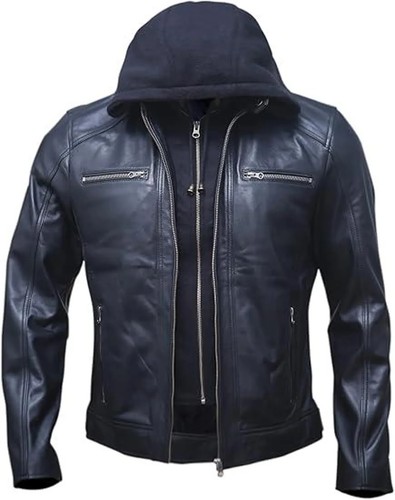 Veste cuir capuche pour - en,