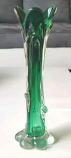 Vase en verre d Art soufflé/Murano  tons vert émeraude - Forme Floral/Haut 26 cm