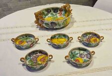 Belle coupe à fruits ancienne avec coupelles kitch céramique Italienne Guerrieri