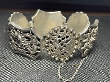 Bracelet Articulé Femme Argent Massif Indochine Ciselé Ajouré Dragons