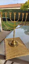 Ancien Grand Chandelier Menorah 7 Branches En Laiton.