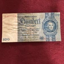 WW2 GERMAN ALLEMAND BILLET DE BANQUE REICHSBANKNOTE 1935  # 100