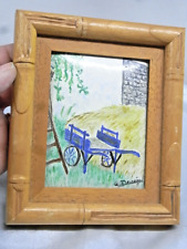 ?? ANCIEN CADRE ÉMAUX SUR CUIVRE PEINTURE CHARRETTE FOIN