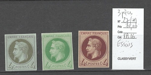 France yvert 3 essais - 27(*)-,