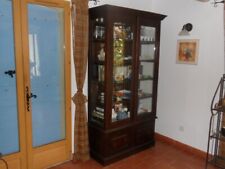 Buffet vaisselier - bibliothèque en teck massif, 2 portes vitrées, 2 tiroirs