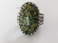 ANCIENNE BAGUE ARGENT MASSIF AJOURÉ PIERRE CABOCHON TURQUOISE CHALCOSIDÉRITE