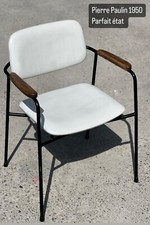 Fauteuil en métal, chêne vintage dans le goût de Pierre Paulin 1950
