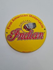 PLAQUE TÔLE ÉMAILLÉ BOMBÉ INDIAN MOTORCYCLE STATION ESSENCE USA GARAGE INDIEN 
