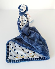 Doudou Plat/Couverture Jack Aston Chien Bleu Blanc Pois Attache Tétine - Noukies