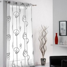 Rideau Voilage Imprimé "Looping" 140x240cm Blanc & Noir