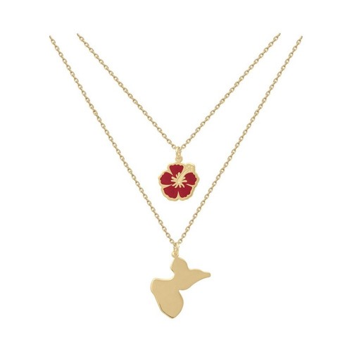 Collier double rangs - , hibiscus