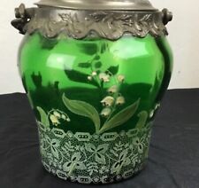 Seau à biscuits 1880-90 ,pot en verre LEGRAS décor émaillé muguet