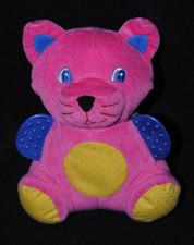 🐹Peluche doudou chat rose jaune bleu plaques dentition dentition 17 cm BE