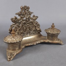 Ancien Porte-Cartes En Métal Argenté Putti Relief Baroque Début Des Années 1900