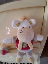 DOUDOU ET COMPAGNIE Cheval Ane Bordeaux Jaune Blanc Balle Grelot 17 Cm, tbe