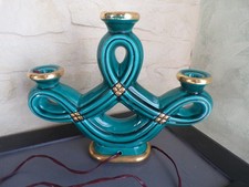 Bougeoir art déco Vallauris céramique vert et doré