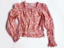 Chemisier romantique fleuri liberty froncé, à volant et dentelle