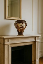 Magnifique Vase de H Bequet Quaregnon Céramique Décor Cerfs  -  Ceramic Bud Vase