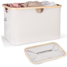 HENNEZ Panier à Linge 60L Pliable Bambou Déco Rangement Boîte Organiseur Coffre