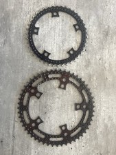Vintage STRONGLIGHT chainring drilled lightweight design – classic French style.