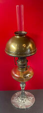 Lampe à pétrole ancienne Pied régule patiné Art Nouveau 47 cm haut du verre