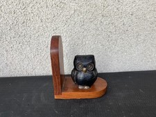 Serre-livres ancien – hibou et base en bois
