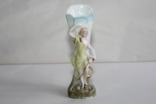 Soliflore vase époque Art Nouveau en porcelaine femme et tambourin hauteur 14 cm