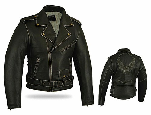 Veste moto vintage vieillie - veste,