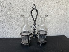 Huilier vinaigrier ancien en verre gravé et monture métal argenté