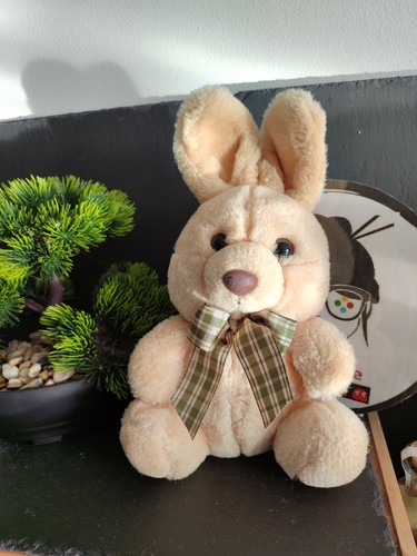 Peluche lapin beige jaune - peluche,