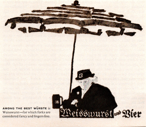 Weisswurst and bier umbrella - and,