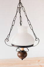 Ancien Lustre de Salon Vintage Abat-jour Opaline Blanc Lampe Suspendu Plafonnier