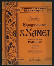 Catalogue S. Samet, Appareillage Electrique, ilustré, 32 pages, 1930, rare