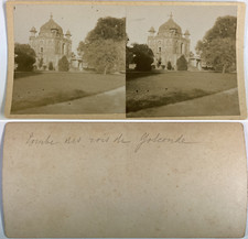 India, Golconde, Tombes des rois de Golconde Vintage stereo card,  Tirage citr