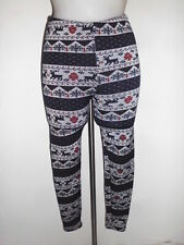 CHAUD ET DOUX LEGGING FEMME BLEU MARINE MOTIF LAPONIE RENNE T:36/38