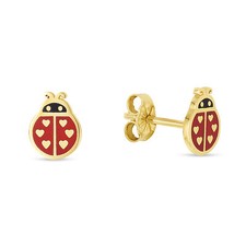 Boucles D'Oreilles En Émail Rouge En Forme De Coccinelle En Argent 14K Jaune