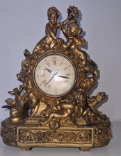 🕰️ Horloge vintage à poser – Résine dorée – Décor chérubin – Fonctionnelle
