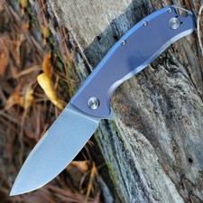 PMP Knives Big Boy Blue Manche Titane Lame Acier 14C28 IKBS PMP023