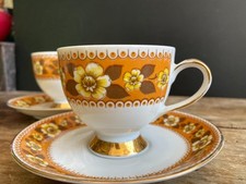 Duo de tasses et sous-tasses Mitterteich Bavaria - Design floral rétro années 70