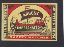 Ancienne  étiquette  paquet allumettes Belgique BN69546 Argosy Bateau 