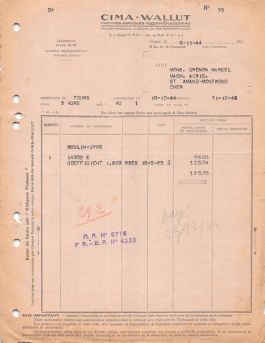 1944 facture cima - , a